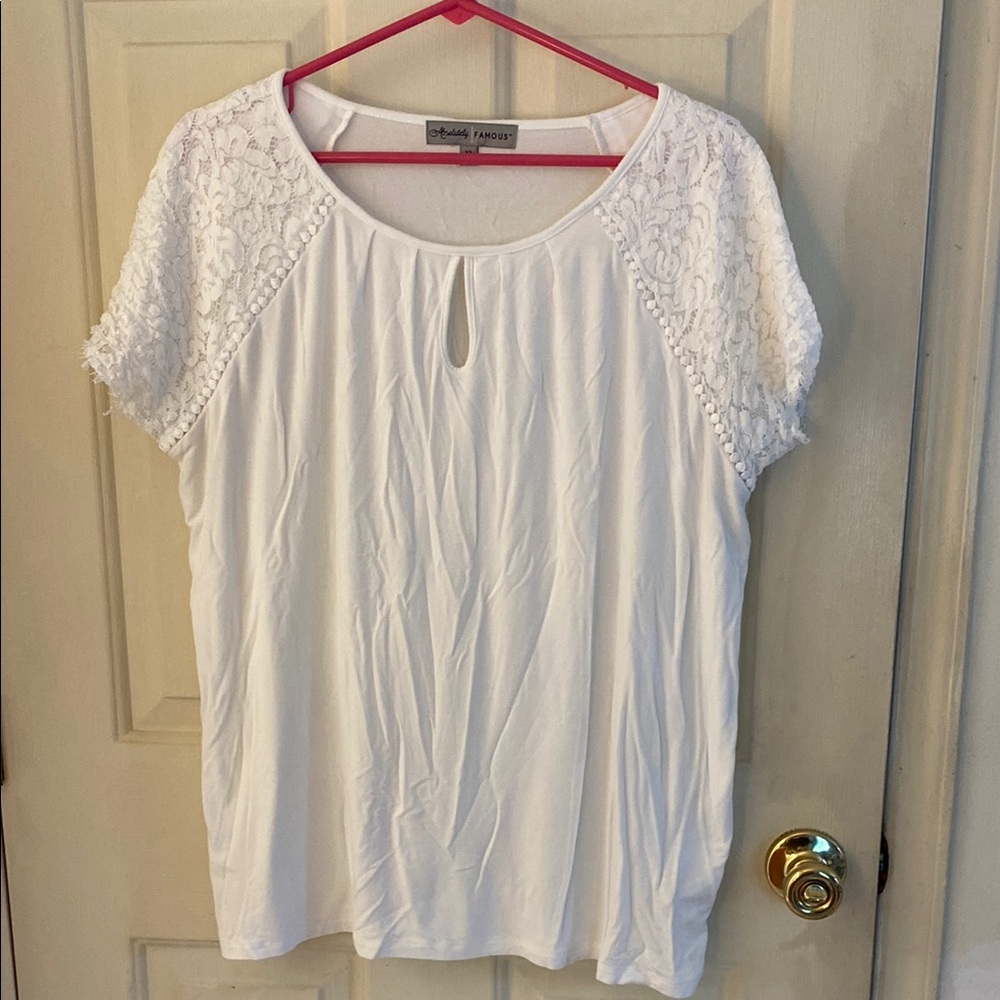 Absolutely Famous White Embellished Short Sleeve Blouse